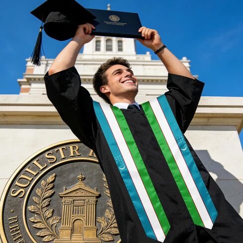 Uzbekistan Flag Graduation Stole, Graduation Sash Scarf for International Students, 2026 Graduation Gifts in Kuwait