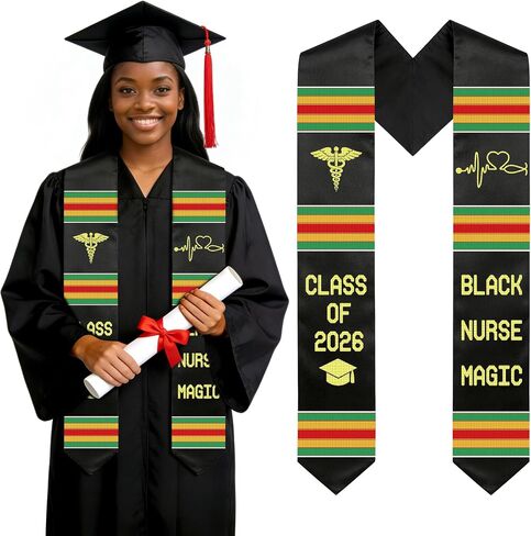 Black Nurse Magic Graduation Stole 2026, Kente Graduation Sash Class of 2026, African Nurse Grad Stole 2026 Nursing School College First Generation Graduation Gifts in Saudi Arabia