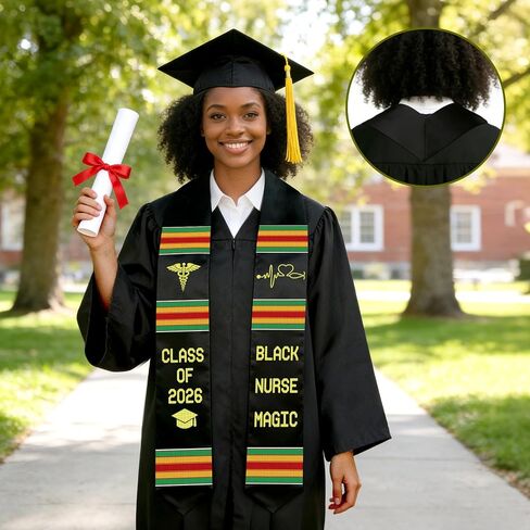 Black Nurse Magic Graduation Stole 2026, Kente Graduation Sash Class of 2026, African Nurse Grad Stole 2026 Nursing School College First Generation Graduation Gifts in Saudi Arabia