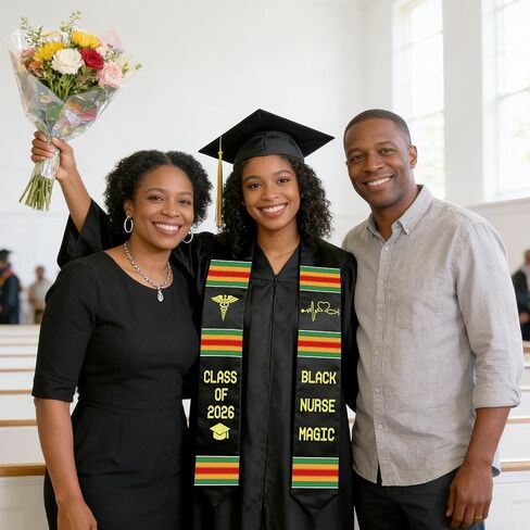 Black Nurse Magic Graduation Stole 2026, Kente Graduation Sash Class of 2026, African Nurse Grad Stole 2026 Nursing School College First Generation Graduation Gifts in Saudi Arabia