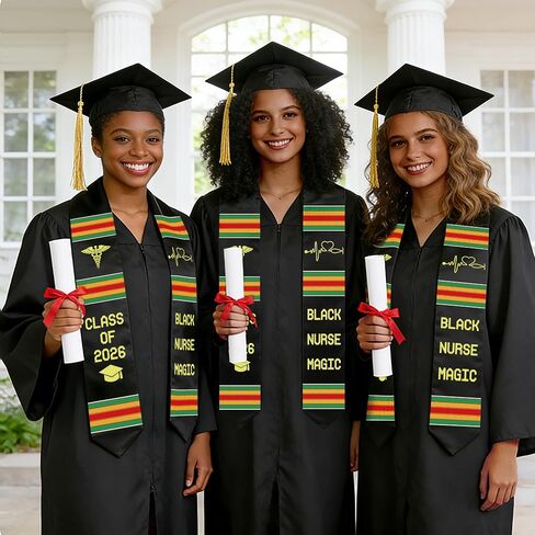 Black Nurse Magic Graduation Stole 2026, Kente Graduation Sash Class of 2026, African Nurse Grad Stole 2026 Nursing School College First Generation Graduation Gifts in Saudi Arabia