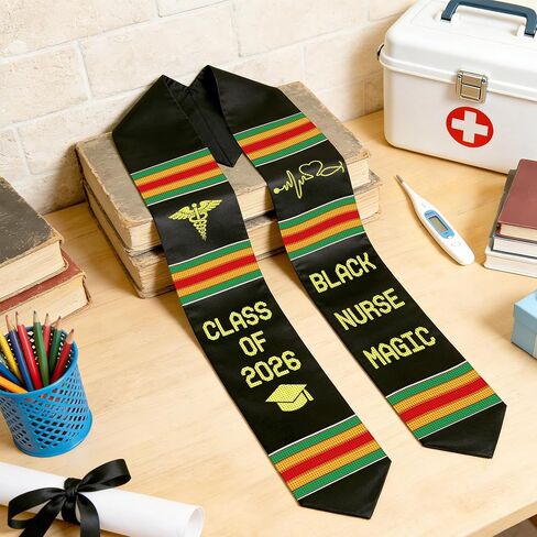 Black Nurse Magic Graduation Stole 2026, Kente Graduation Sash Class of 2026, African Nurse Grad Stole 2026 Nursing School College First Generation Graduation Gifts in Saudi Arabia