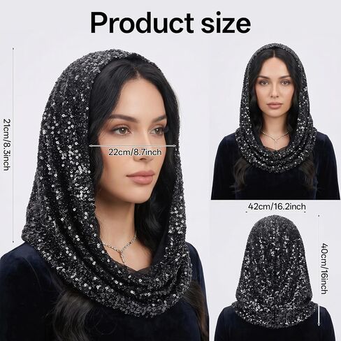 Sequin Rave Hood Head Scarf, Sparkly Bandana Festival Outfit Accessory for Women, Glitter Hooded Scarf for Halloween Mardi Gras Costume & Concert Rave Pash in Saudi Arabia