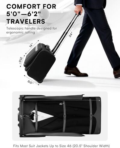 Arcoyard Rolling Garment Bag with 2 Packing Cubes, Carry On Garment bag with 17.3 inch Laptop Compartment, Softside Expandable Wheeled Travel Suitcase Luggage for Business Trips, Men and Women, Black in Kuwait