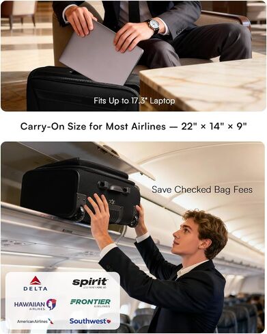 Arcoyard Rolling Garment Bag with 2 Packing Cubes, Carry On Garment bag with 17.3 inch Laptop Compartment, Softside Expandable Wheeled Travel Suitcase Luggage for Business Trips, Men and Women, Black in Kuwait