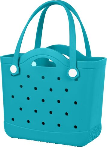 Small Rubber Tote Beach Bag – Tip-proof Waterproof Washable Travel Tote for Pool Sports, Kids Girls Women Moms in Kuwait
