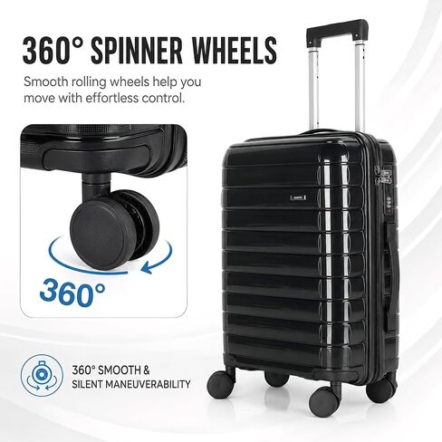 20" Carry On Luggage with TSA Lock, 22x14x9 Airline Approved Suitcase 360° Silent Spinner Wheels, Anti-Burst Zipper, Hardside PP Lightweight Travel Luggage (BLACK) in Saudi Arabia