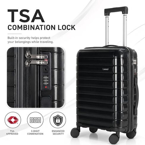 20" Carry On Luggage with TSA Lock, 22x14x9 Airline Approved Suitcase 360° Silent Spinner Wheels, Anti-Burst Zipper, Hardside PP Lightweight Travel Luggage (BLACK) in Saudi Arabia