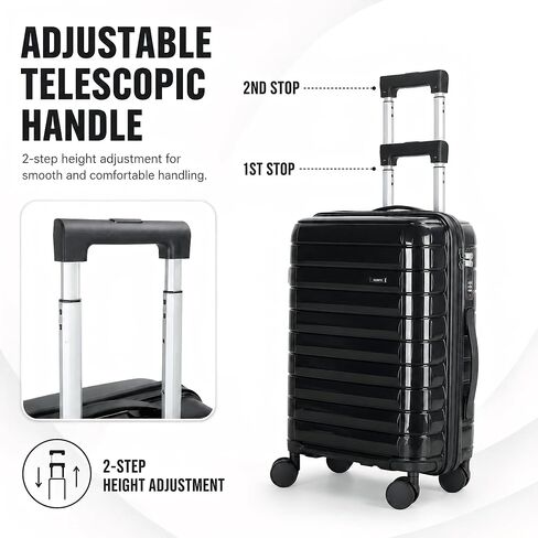20" Carry On Luggage with TSA Lock, 22x14x9 Airline Approved Suitcase 360° Silent Spinner Wheels, Anti-Burst Zipper, Hardside PP Lightweight Travel Luggage (BLACK) in Saudi Arabia