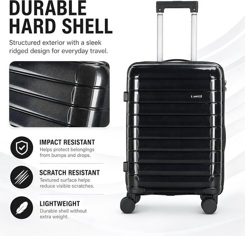 20" Carry On Luggage with TSA Lock, 22x14x9 Airline Approved Suitcase 360° Silent Spinner Wheels, Anti-Burst Zipper, Hardside PP Lightweight Travel Luggage (BLACK) in Saudi Arabia