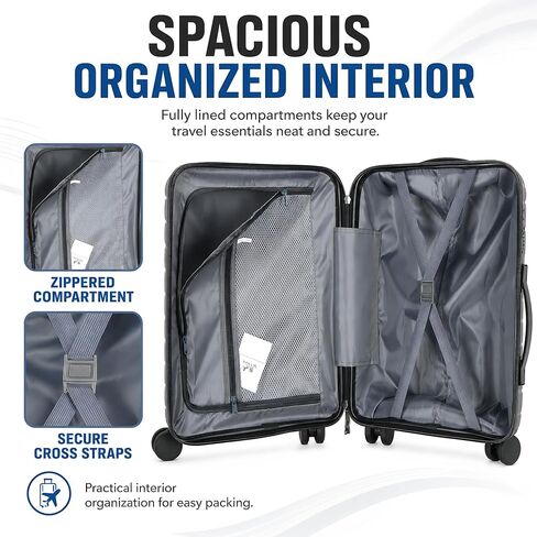 20" Carry On Luggage with TSA Lock, 22x14x9 Airline Approved Suitcase 360° Silent Spinner Wheels, Anti-Burst Zipper, Hardside PP Lightweight Travel Luggage (BLACK) in Saudi Arabia