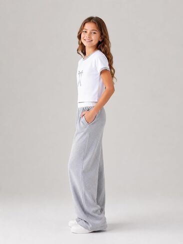 Azmxynol Tween Girls Clothes 2 Piece Outfit T-Shirt Top + Wide Leg Pants Girl Trendy Clothing Set, Sizes 7-16 Years in Kuwait