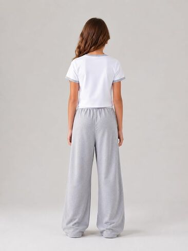 Azmxynol Tween Girls Clothes 2 Piece Outfit T-Shirt Top + Wide Leg Pants Girl Trendy Clothing Set, Sizes 7-16 Years in Kuwait
