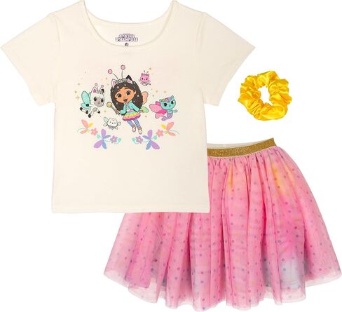 طقم تي شيرت للفتيات من DREAMWORKS GABBY'S DOLLHOUSE وتنورة توتو مع ربطة عنق للأطفال الصغار إلى الأطفال الكبار in Kuwait