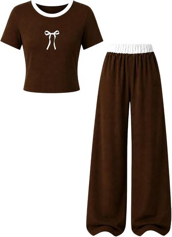 Azmxynol Tween Girls Clothes 2 Piece Outfit T-Shirt Top + Wide Leg Pants Girl Trendy Clothing Set, Sizes 7-16 Years in Kuwait