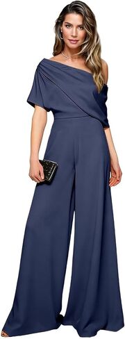 Mother of The Bride Pant Suits for Wedding One Shoulder Satin Short Sleeves Formal Wedding Guest Jumpsuits in Saudi Arabia