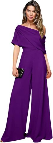 Mother of The Bride Pant Suits for Wedding One Shoulder Satin Short Sleeves Formal Wedding Guest Jumpsuits in Saudi Arabia