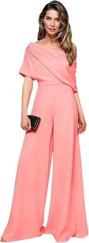 Mother of The Bride Pant Suits for Wedding One Shoulder Satin Short Sleeves Formal Wedding Guest Jumpsuits in Saudi Arabia