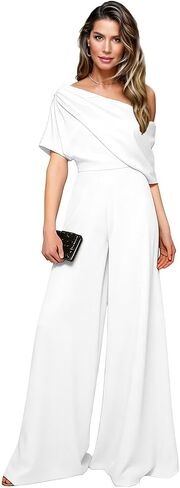Mother of The Bride Pant Suits for Wedding One Shoulder Satin Short Sleeves Formal Wedding Guest Jumpsuits in Saudi Arabia