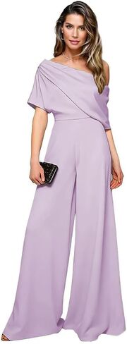 Mother of The Bride Pant Suits for Wedding One Shoulder Satin Short Sleeves Formal Wedding Guest Jumpsuits in Saudi Arabia