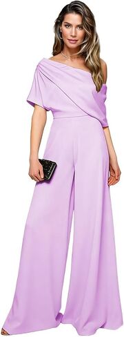 Mother of The Bride Pant Suits for Wedding One Shoulder Satin Short Sleeves Formal Wedding Guest Jumpsuits in Saudi Arabia