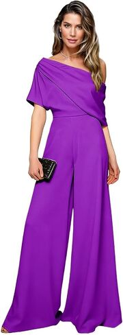 Mother of The Bride Pant Suits for Wedding One Shoulder Satin Short Sleeves Formal Wedding Guest Jumpsuits in Saudi Arabia