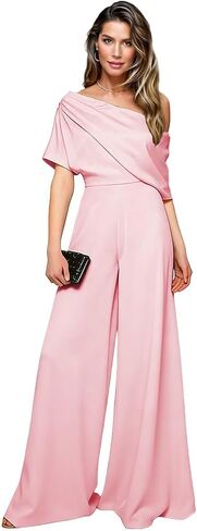 Mother of The Bride Pant Suits for Wedding One Shoulder Satin Short Sleeves Formal Wedding Guest Jumpsuits in Saudi Arabia