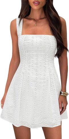 Women's Square Neck Mini Dress Sexy Backless Bow Tie Sleeveless Flare A-Line Cute Graduation Short Party Dresses in Saudi Arabia