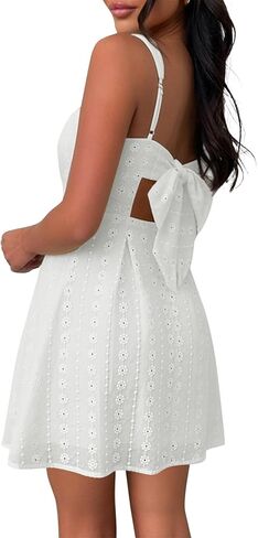Women's Square Neck Mini Dress Sexy Backless Bow Tie Sleeveless Flare A-Line Cute Graduation Short Party Dresses in Saudi Arabia