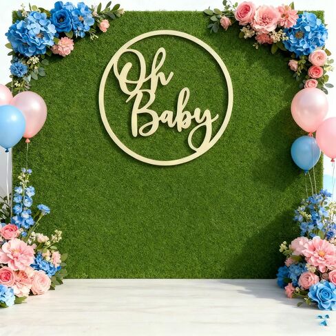 Oh Baby Sign for Backdrop, Wooden Boy or Girl Birthday Sign for Gender Reveal Decor, Baby Shower Decorations, 13.5 * 13.5 inches in Saudi Arabia