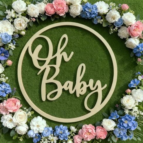 Oh Baby Sign for Backdrop, Wooden Boy or Girl Birthday Sign for Gender Reveal Decor, Baby Shower Decorations, 13.5 * 13.5 inches in Saudi Arabia