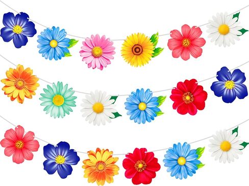 2pcs Colorful Summer Daisy Flower Banners Garland Floral Buntings, Spring Flower Hanging Decor for Birthday Baby Shower Wedding Summer Garden Pool Party Supplies in Kuwait