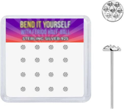 Satix 16PCS 925 Sterling Silver 22G Bendable Nose Stud Rings Custom Bend Fishtail Nose Ring Studs 3mm CZ Ferido Gem Nostril Piercing Jewelry 7/16" 11mm in Kuwait