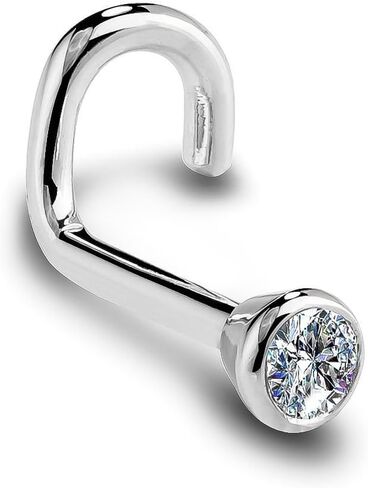 I1 2mm 0.03ct. t.w. Diamond Flush Bezel Set Diamond 14K White Gold Twist Nose Ring 18G in Saudi Arabia