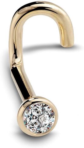 I1 2.5mm 0.06ct. t.w. Diamond Flush Bezel Set Diamond 14K Yellow Gold Twist Nose Ring 18G in Saudi Arabia