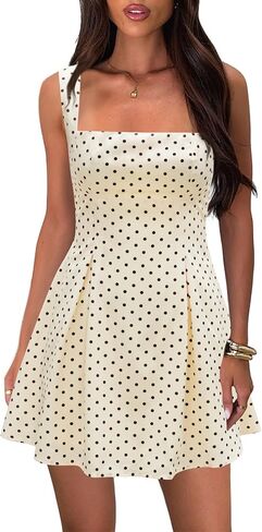 Women's Square Neck Mini Dress Sexy Backless Bow Tie Sleeveless Flare A-Line Cute Graduation Short Party Dresses in Saudi Arabia
