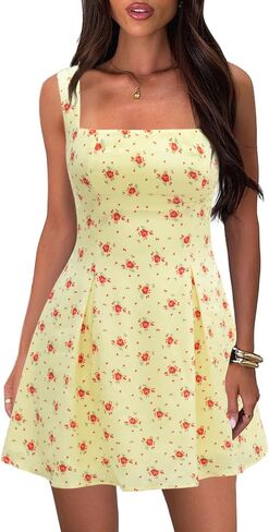 Women's Square Neck Mini Dress Sexy Backless Bow Tie Sleeveless Flare A-Line Cute Graduation Short Party Dresses in Saudi Arabia