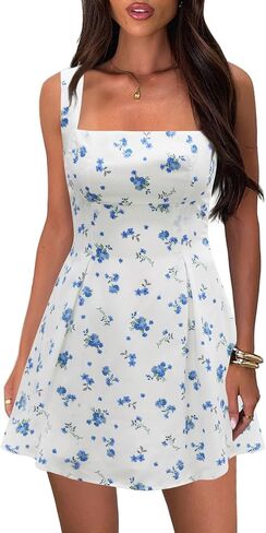 Women's Square Neck Mini Dress Sexy Backless Bow Tie Sleeveless Flare A-Line Cute Graduation Short Party Dresses in Saudi Arabia