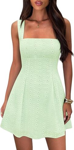 Women's Square Neck Mini Dress Sexy Backless Bow Tie Sleeveless Flare A-Line Cute Graduation Short Party Dresses in Saudi Arabia