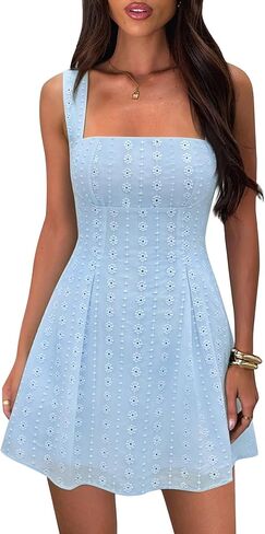 Women's Square Neck Mini Dress Sexy Backless Bow Tie Sleeveless Flare A-Line Cute Graduation Short Party Dresses in Saudi Arabia