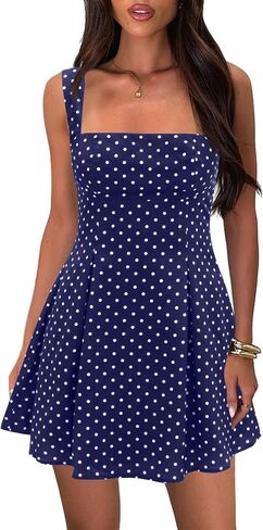 Women's Square Neck Mini Dress Sexy Backless Bow Tie Sleeveless Flare A-Line Cute Graduation Short Party Dresses in Saudi Arabia