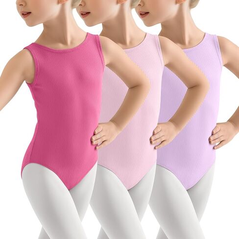 3 Pack Girls Leotards for Dance Toddler Cotton Ballet Tank Leotard Gymnastics Kids Ribbed Bodysuit 2-12 Years in Kuwait
