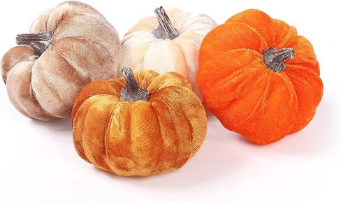 Coferset 2pcs Large Velvet Pumpkins Decor Set,Artificial Fall Pumpkin Decor for Halloween Thanksgiving Harvest Table Centerpieces(Orange&Gold) in Saudi Arabia