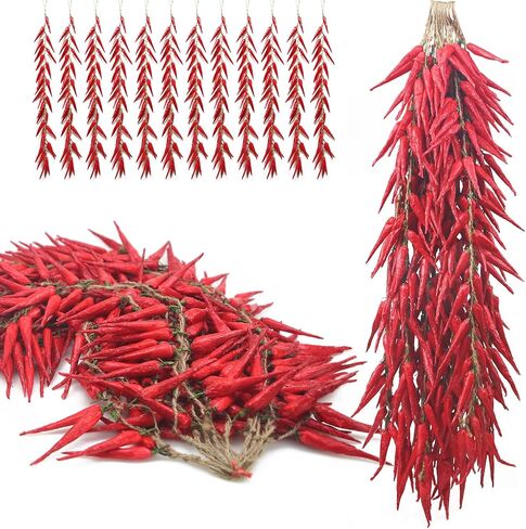 3 String Artificial Pepper Fake Vegetables Chili Pepper Decor Simulation Lifelike Hot Chili Vegetable Fruit Garland Artificial Food for Kitchen Wall Party Photography Props Decoration(Green) in Saudi Arabia