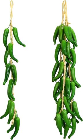 3 String Artificial Pepper Fake Vegetables Chili Pepper Decor Simulation Lifelike Hot Chili Vegetable Fruit Garland Artificial Food for Kitchen Wall Party Photography Props Decoration(Green) in Saudi Arabia