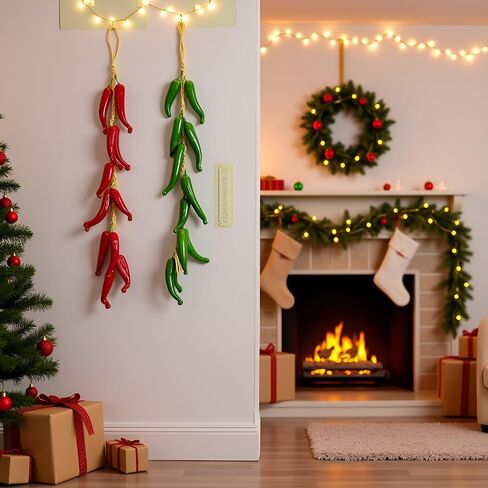 3 String Artificial Pepper Fake Vegetables Chili Pepper Decor Simulation Lifelike Hot Chili Vegetable Fruit Garland Artificial Food for Kitchen Wall Party Photography Props Decoration(Green) in Saudi Arabia