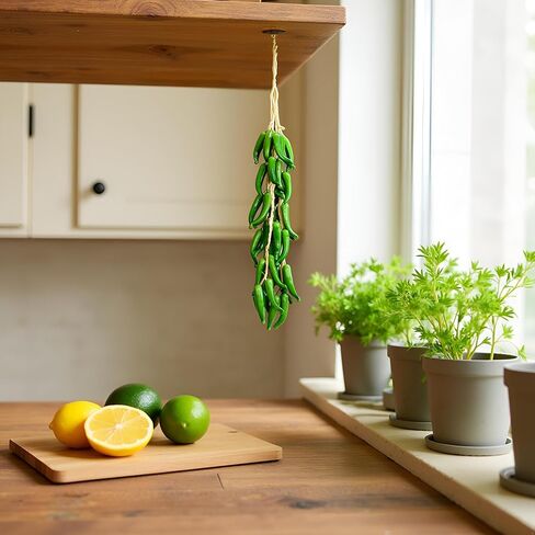 3 String Artificial Pepper Fake Vegetables Chili Pepper Decor Simulation Lifelike Hot Chili Vegetable Fruit Garland Artificial Food for Kitchen Wall Party Photography Props Decoration(Green) in Saudi Arabia