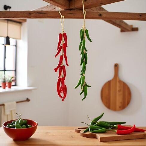 3 String Artificial Pepper Fake Vegetables Chili Pepper Decor Simulation Lifelike Hot Chili Vegetable Fruit Garland Artificial Food for Kitchen Wall Party Photography Props Decoration(Green) in Saudi Arabia
