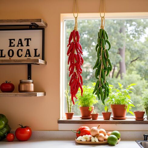 3 String Artificial Pepper Fake Vegetables Chili Pepper Decor Simulation Lifelike Hot Chili Vegetable Fruit Garland Artificial Food for Kitchen Wall Party Photography Props Decoration(Green) in Saudi Arabia