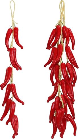 3 String Artificial Pepper Fake Vegetables Chili Pepper Decor Simulation Lifelike Hot Chili Vegetable Fruit Garland Artificial Food for Kitchen Wall Party Photography Props Decoration(Green) in Saudi Arabia